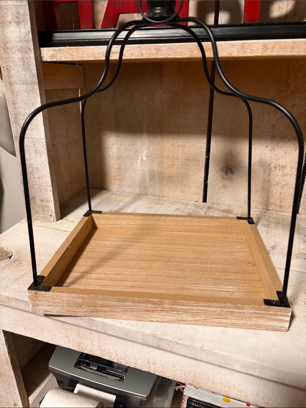 Wood Tray Display with Black Metal Frame